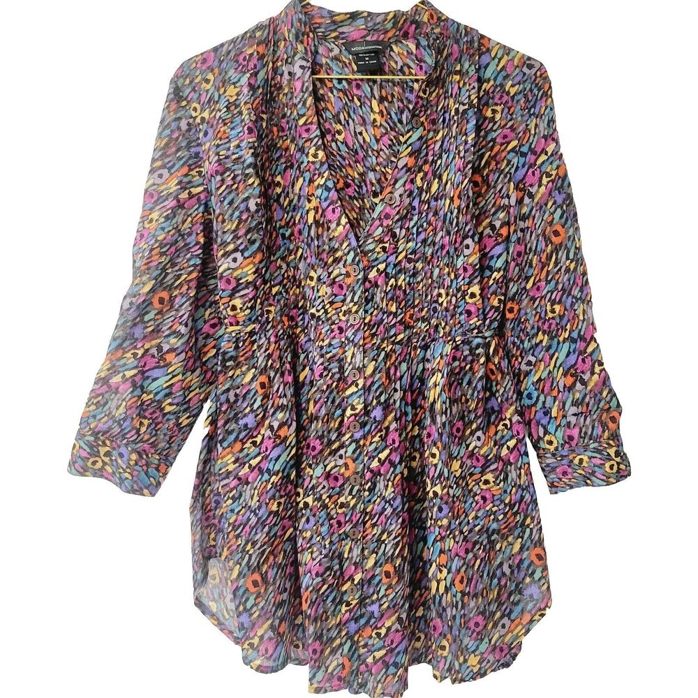 Moda International 100% Cotton Long Sleeves Ruffled Size M Women Blouse
